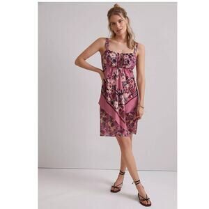 New Anthropologie Anna Sui Rosette Lace-Up Floral Mini Dress $519 SIZE 2 Purple